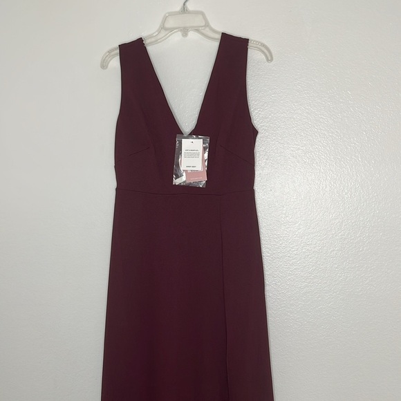 NEW Birdy Grey Shamin V Neck Crepe Bridesmaid Maxi Dress Cabernet Size Large - Picture 5 of 12